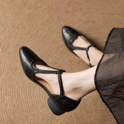Sandy | Soft Leather Pointed Cross-strap  Shoes