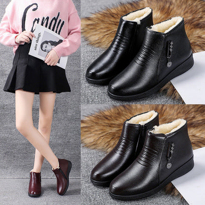 Orthopedic Balance Fleece-Lined Leather Shoes - Flat Comfort