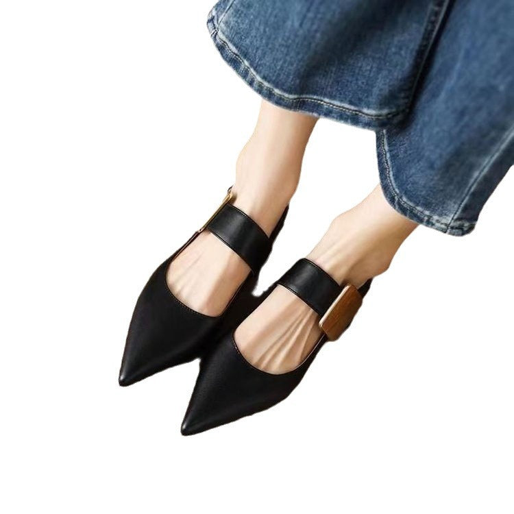 Orthopedic Balance Chunky Heels With Metal Buckle And Colorblock