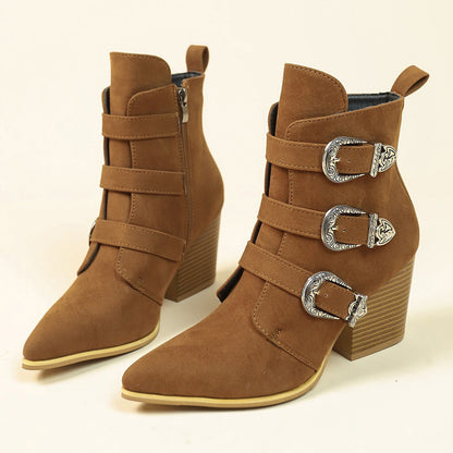 Orthopedic Balance Retro Buckle Boots - Chunky Heel Comfort