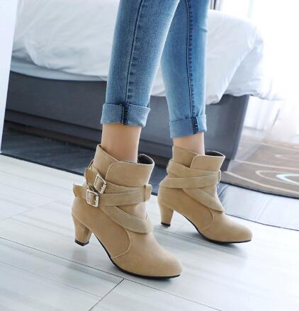 Althea | Suede Ankle Boots with Chunky Heel & Double Buckle Detail
