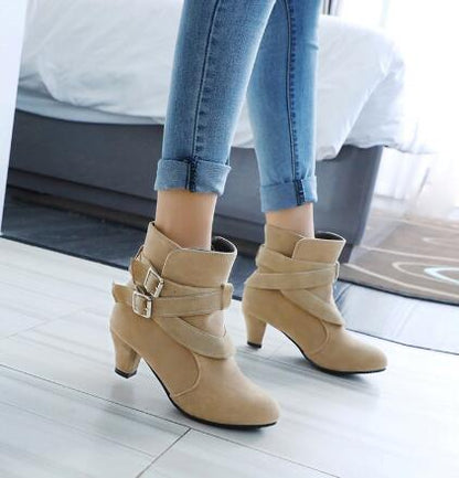 Althea | Suede Ankle Boots with Chunky Heel & Double Buckle Detail
