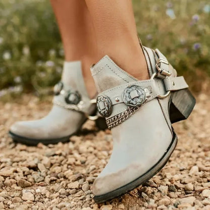 Calista | Western Buckled Chain-Accent Ankle Booties