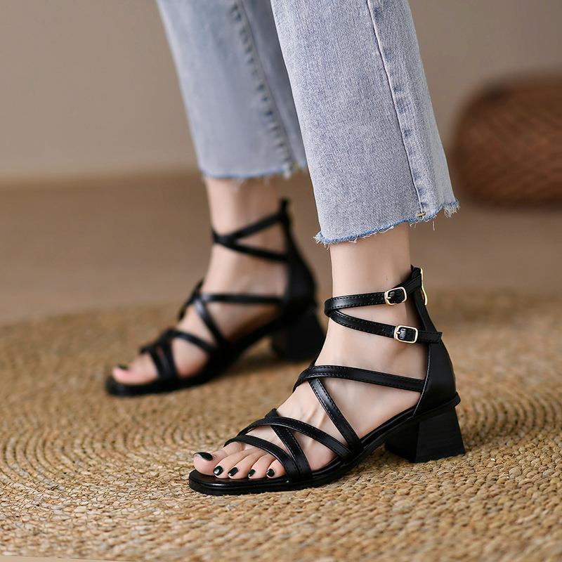 Orthopedic Balance Vintage Brown Heeled Sandals - Unique Elegance