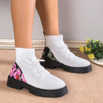 Malone | Floral Knit Orthopedic Lace-Up Boots
