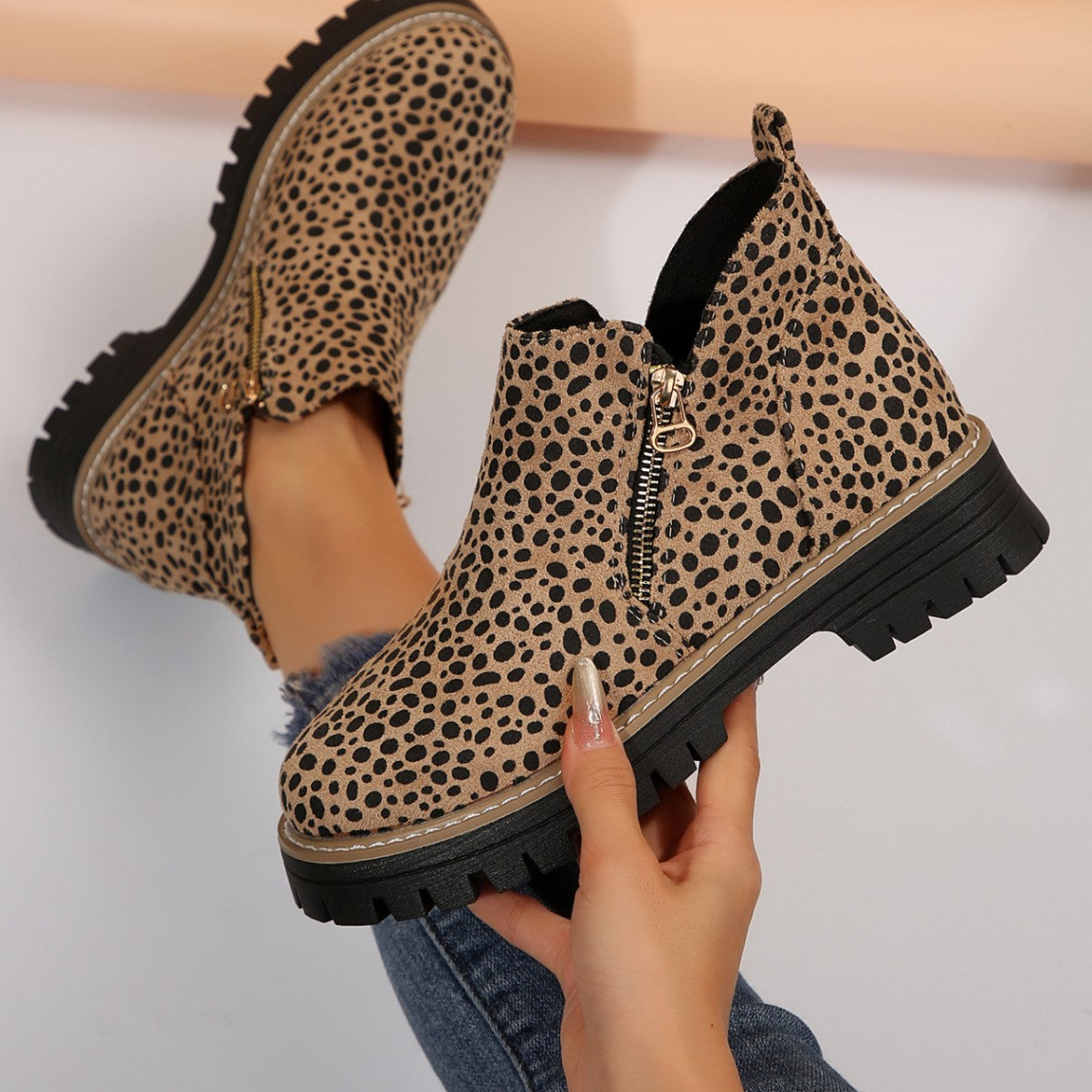Orthopedic Balance Leopard Print Low Heel Boots - Unique Elegance