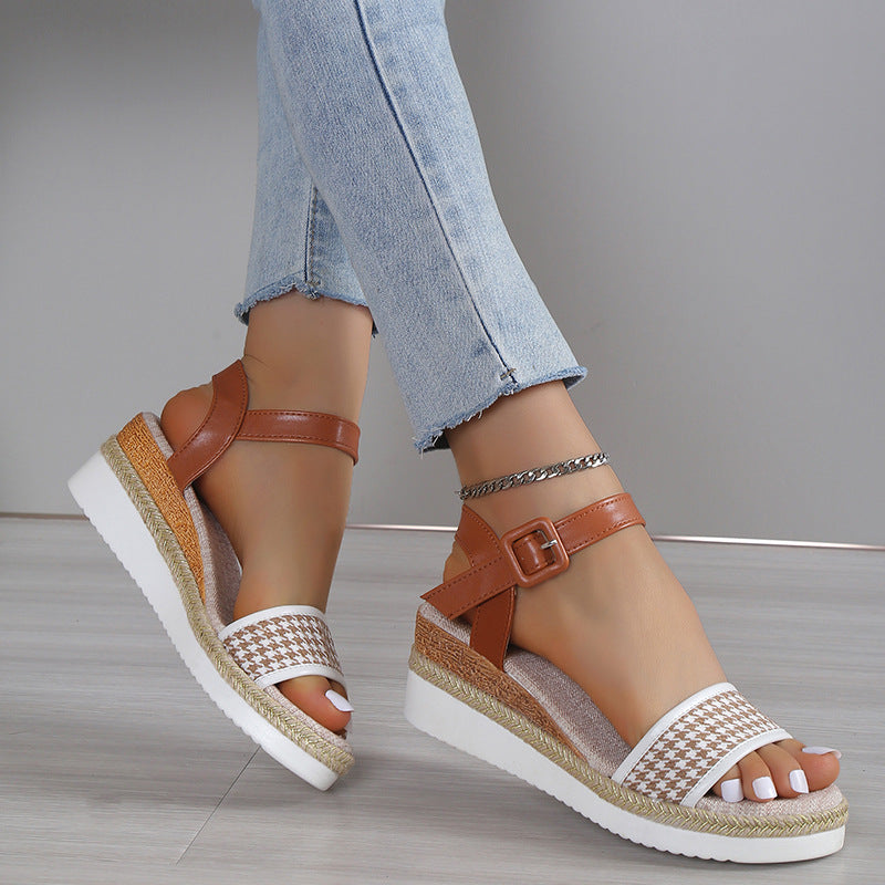 Orthopedic Balance Houndstooth Print Sandals - Summer Elegance