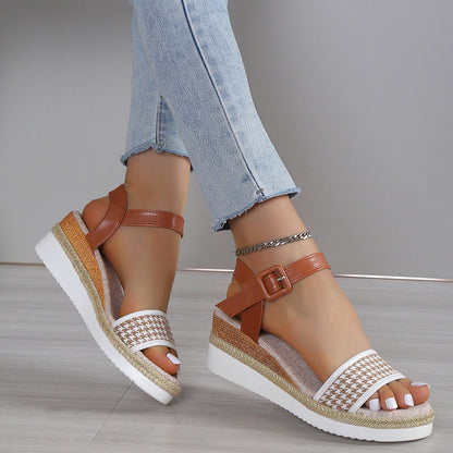 Orthopedic Balance Houndstooth Print Sandals - Summer Elegance