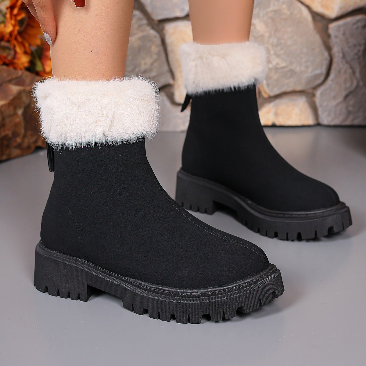 Marian | Faux-Fur Trim Orthopedic Winter Ankle Boots