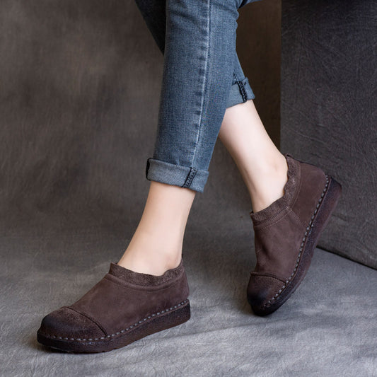 Abby | Vintage Suede Slip-On Loafers – Hand-Stitched Comfort Shoes