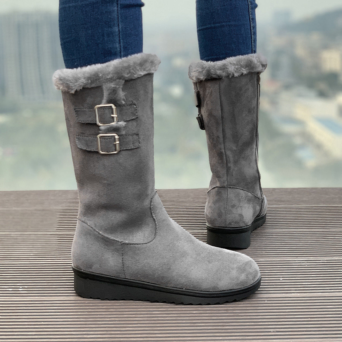 Minh | Faux-Fur Buckle Mid-Calf Winter Boots