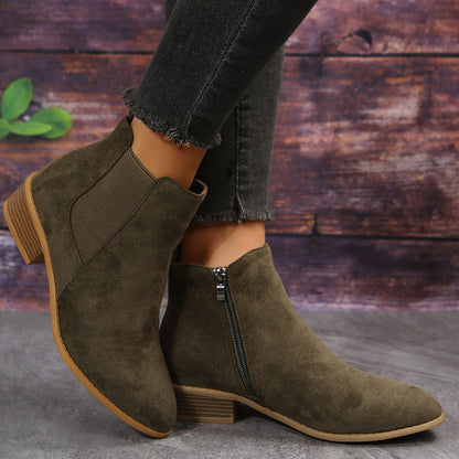 Orthopedic Balance Suede Ankle Boots - Thick Heel Comfort