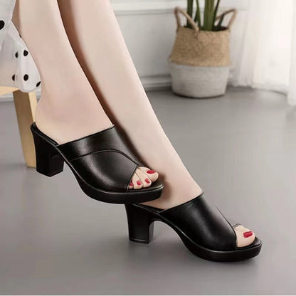 Orthopedic Balance Soft Leather Non-Slip Heeled Sandals