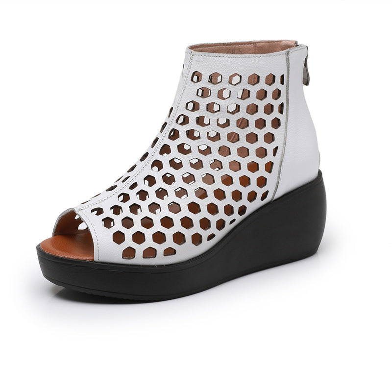 Alex | Women’s Perforated Peep-Toe Wedge Shoes