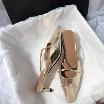 Orthopedic Balance Metallic Pointed Toe Slingback Flat Sandals