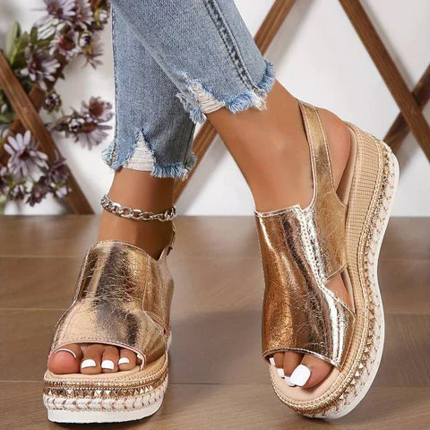 Katherine | Women’s Orthopedic Metallic Wedge Sandals