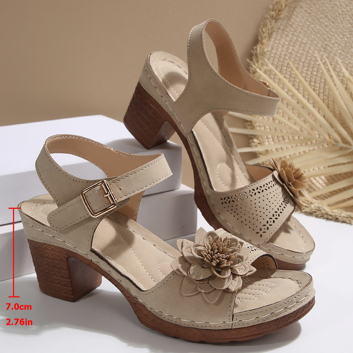 Orthopedic Balance Floral Chunky Heel Sandals - One Size Fits All