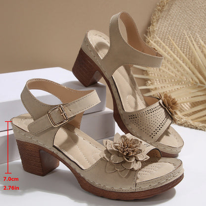 Orthopedic Balance Floral Chunky Heel Sandals - One Size Fits All