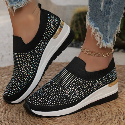 Orthopedic Balance Rhinestone Slip-On Sneakers – Sparkly Lightweight Walking Shoes