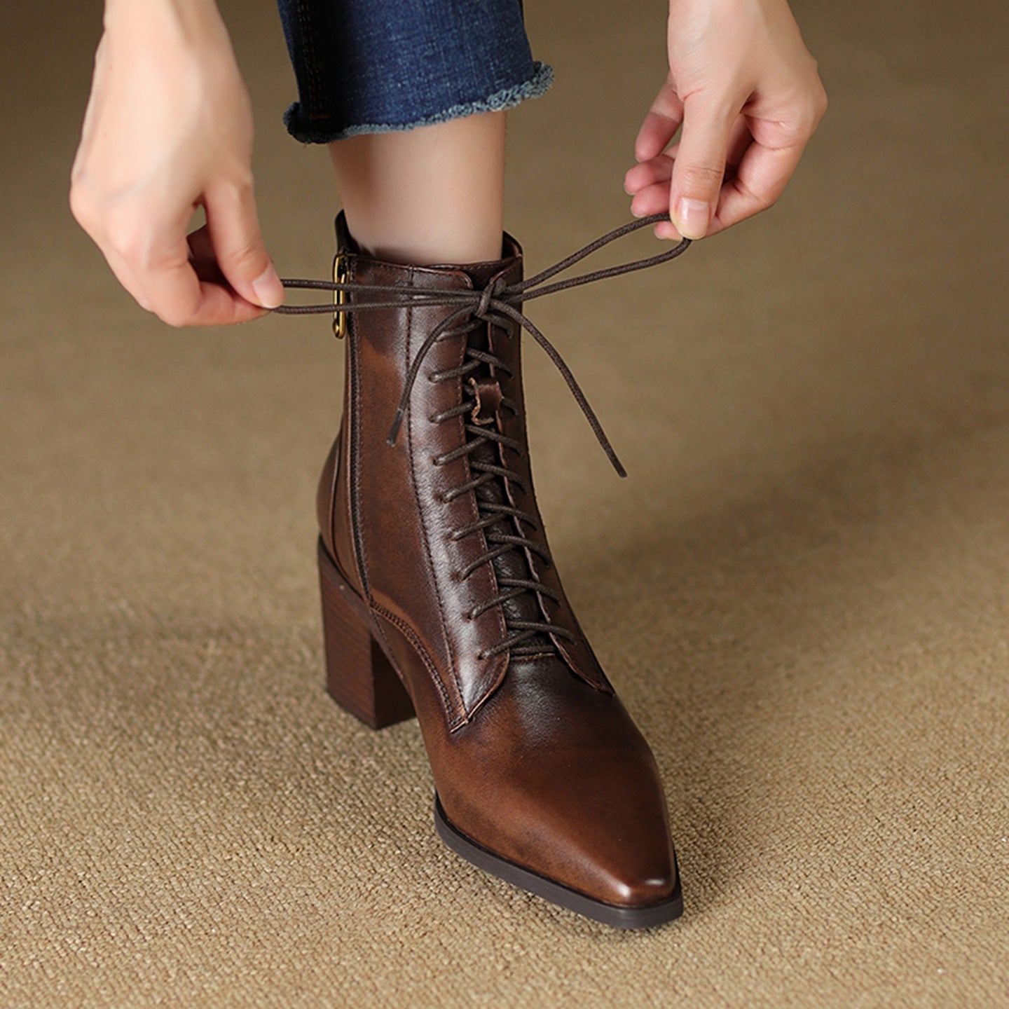 Orthopedic Balance Ankle Boots - Thick Heel Lace-Up Comfort