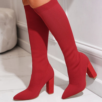 Meredith | Elegant Stretch-Knit Knee-High Orthopedic Heel Boots