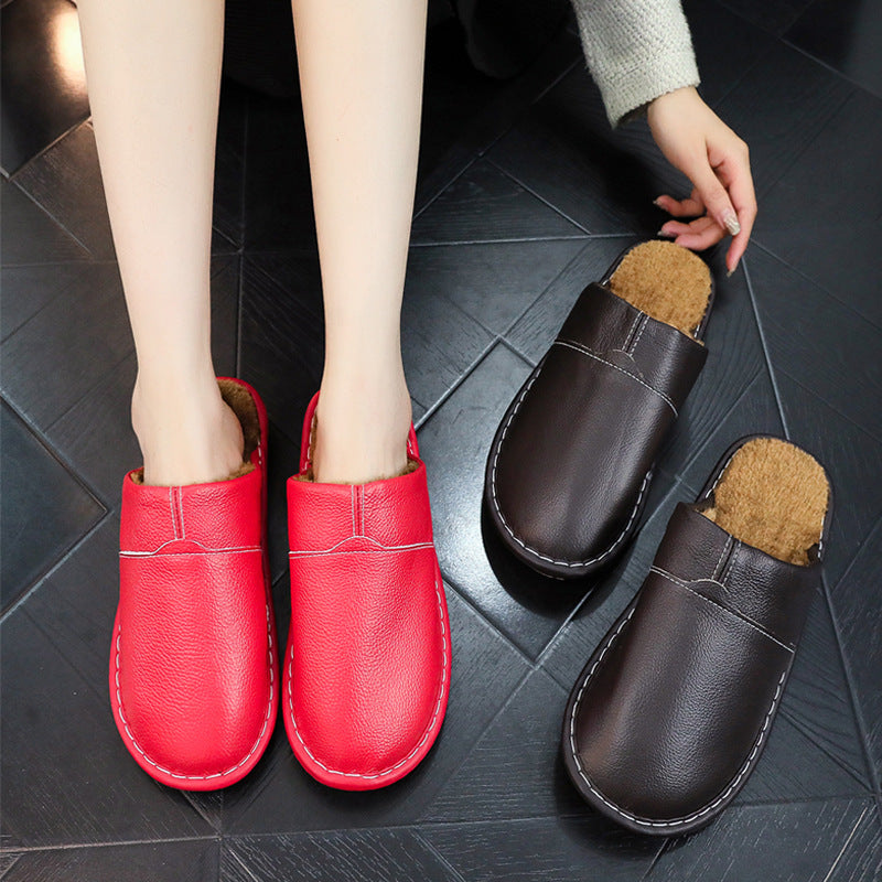Orthopedic Balance Non-Slip Winter Leather Slippers For Indoor Use