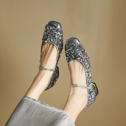Orthopedic Balance Low-Heeled Sequined Mary Jane Shoes