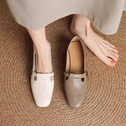 Orthopedic Balance Leather Square Toe Shallow Shoes - Women