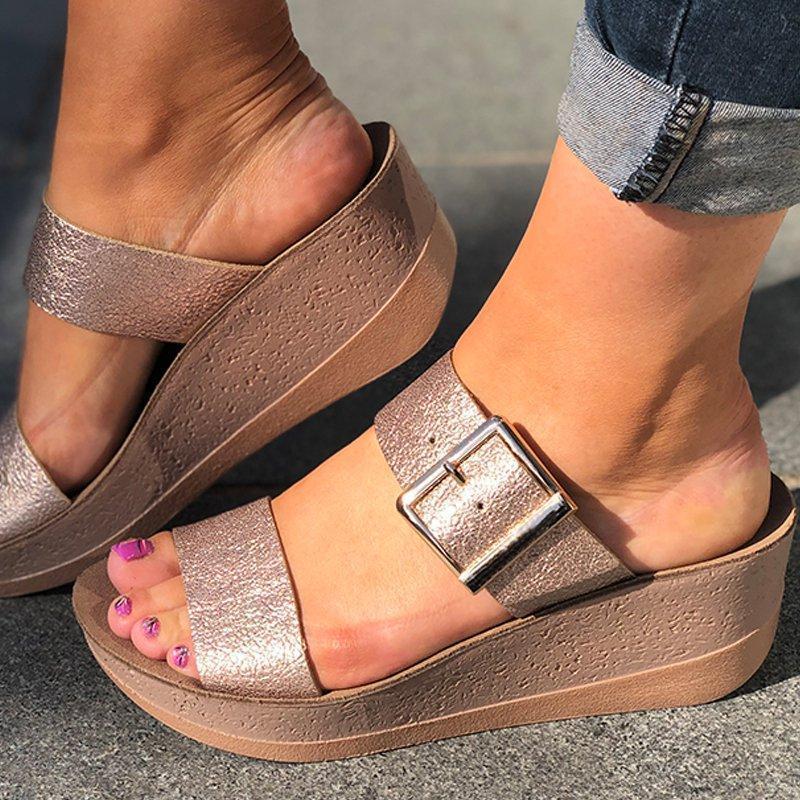 Celeste | Orthopedic Platform Slide Sandals – Adjustable Buckle