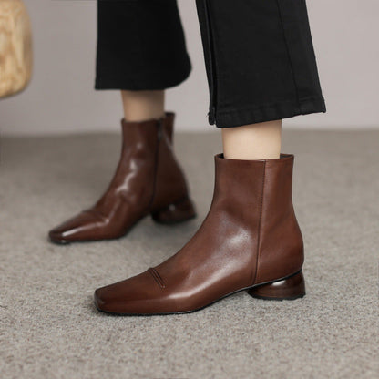 Orthopedic Balance Cowhide Boots - Square Toe, Side Zipper