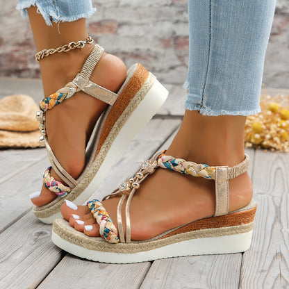 Orthopedic Balance Bohemian Beaded Platform Wedge Sandals