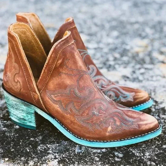 Gail | Women’s Western Cowgirl Ankle Boots with Turquoise Sole
