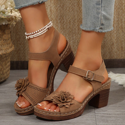 Orthopedic Balance Floral Chunky Heel Sandals - One Size Fits All