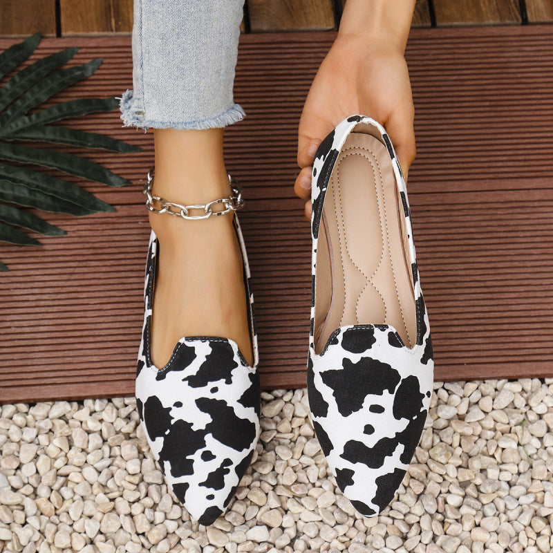 Orthopedic Balance | Cow Print Pointed Toe Slip-On Loafers