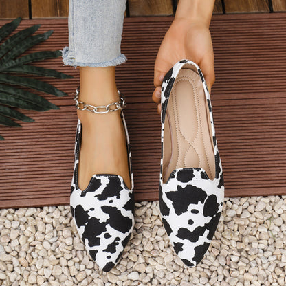 Orthopedic Balance | Cow Print Pointed Toe Slip-On Loafers
