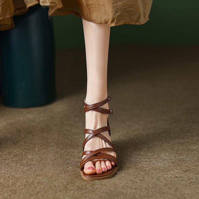 Orthopedic Balance Vintage Brown Heeled Sandals - Unique Elegance