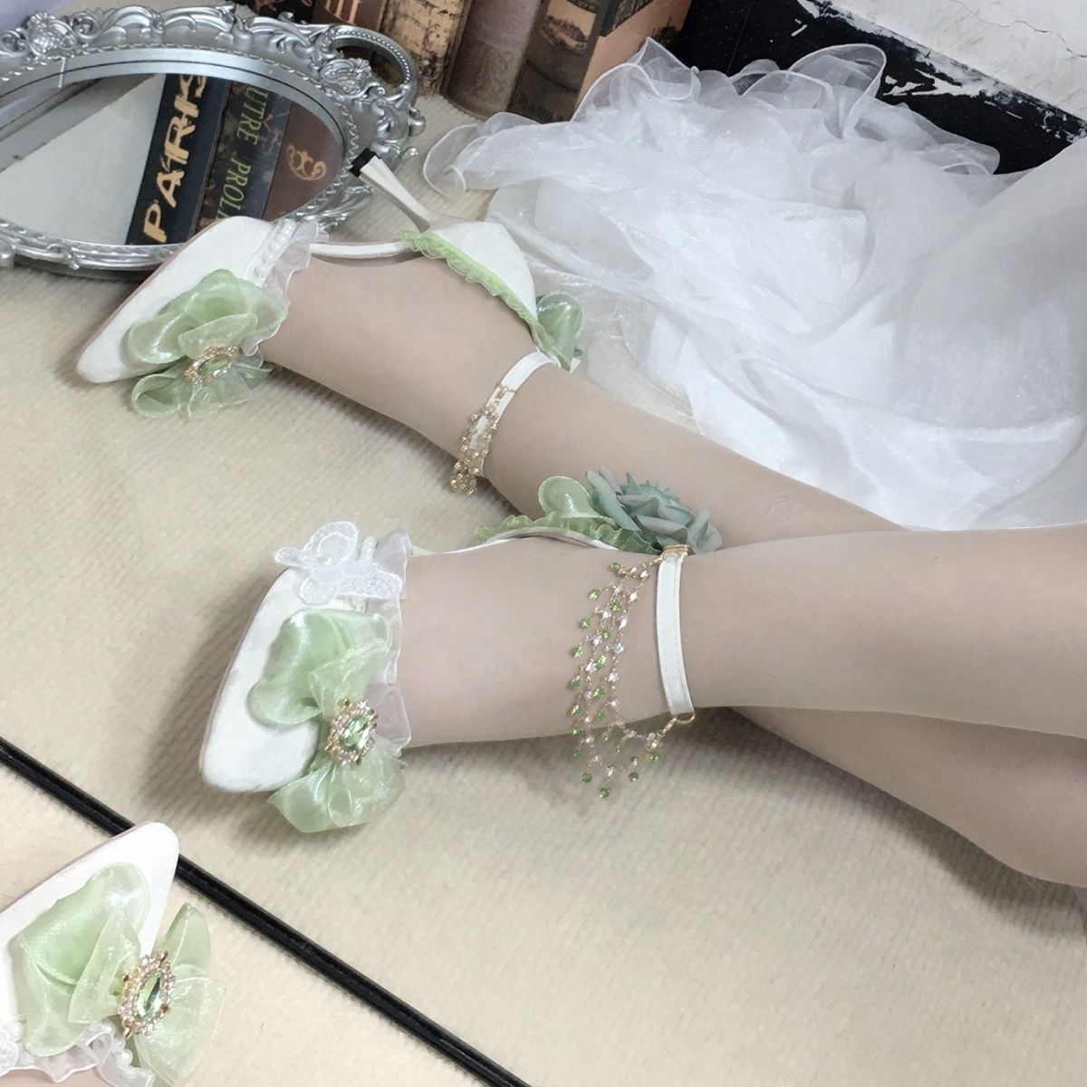Orthopedic Balance Floral Bow Ankle Strap Stiletto Heel Sandals