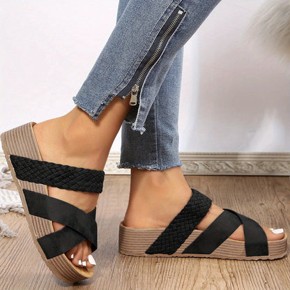 Caitlin | Woven Platform Sandals – Cross-Strap Slip-On Comfort