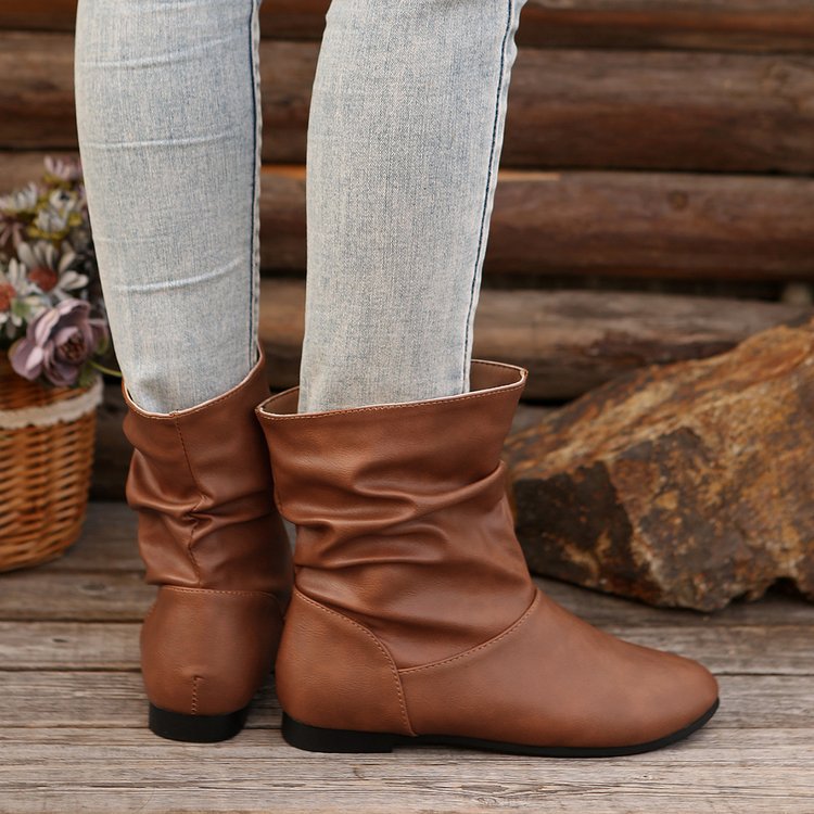 Orthopedic Balance Flat Boots - Slip-On Western Comfort