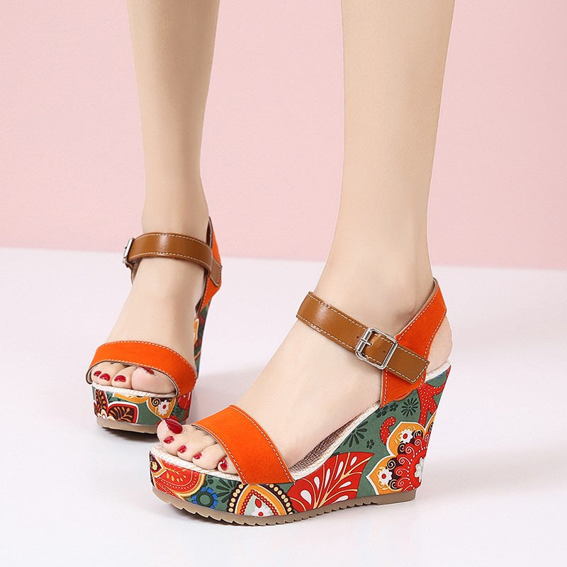 Orthopedic Balance Floral Embroidered High Heel Sandals - Unique Elegance