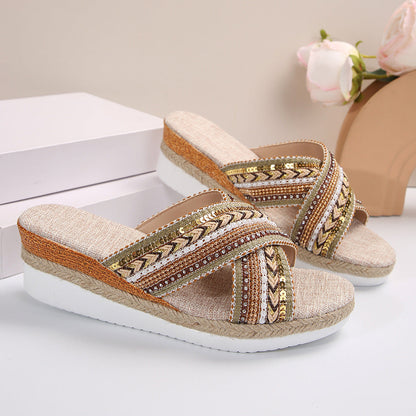 Orthopedic Balance Ethnic Linen Heeled Sandals - Unique And...