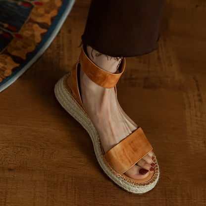 Orthopedic Balance Vintage Flat Sandals In Braided Leather With A Wedge Heel
