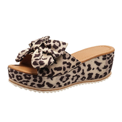 Orthopedic Balance Wedge Slippers - Leopard Bow Comfort