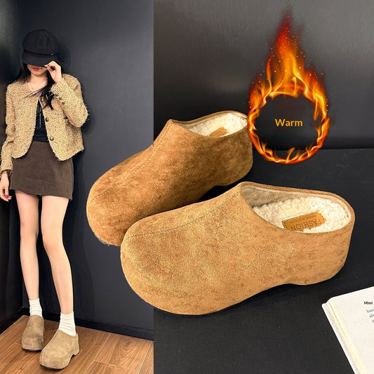 Orthopedic Balance Trendy Chunky-Heeled Slippers With Faux Fur Lining