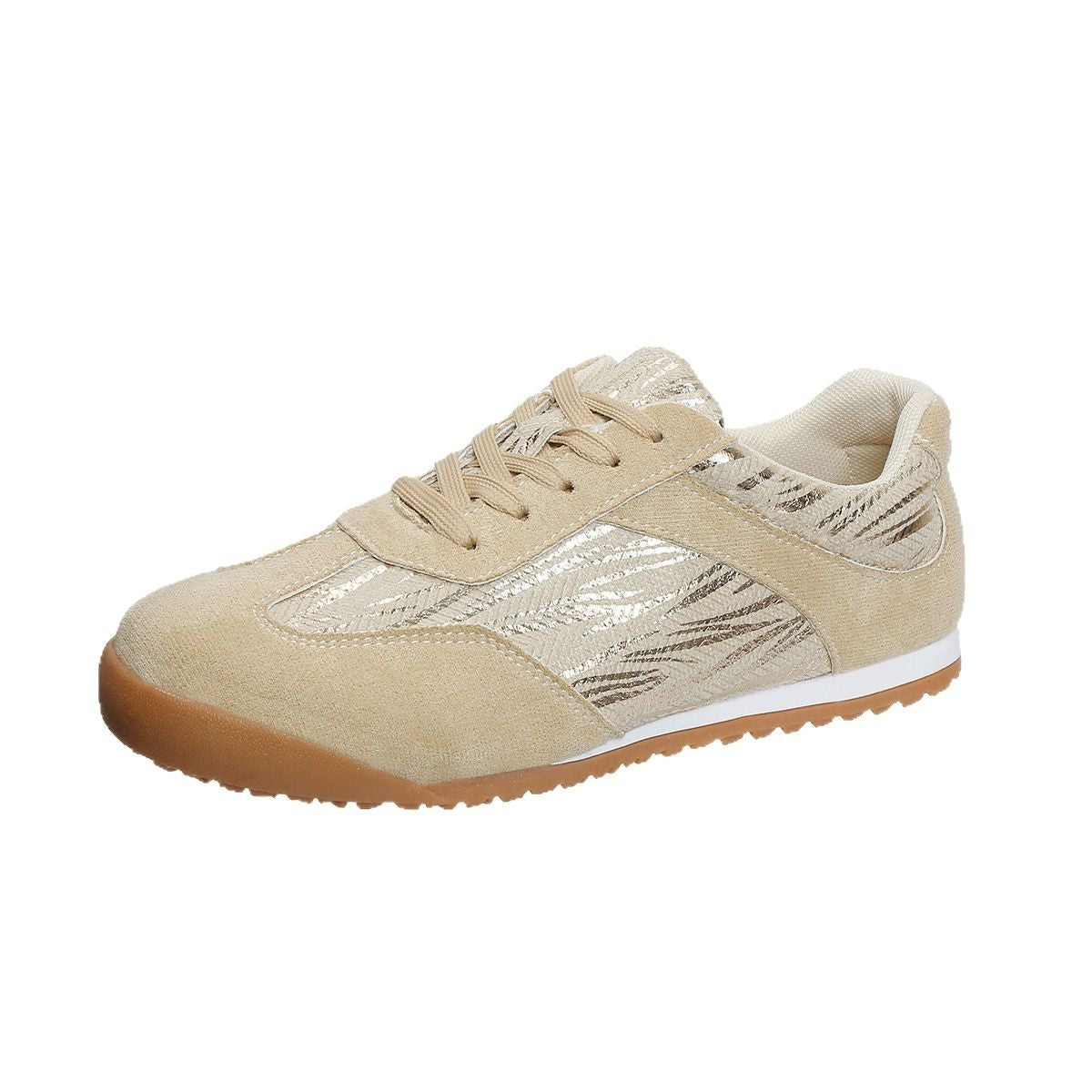 Laura | Beige Suede Pattern Sneakers – Casual Chic Comfort Shoes
