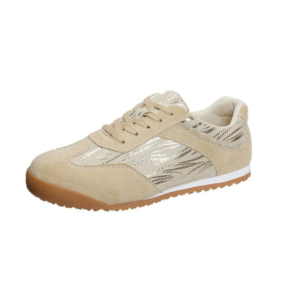 Laura | Beige Suede Pattern Sneakers – Casual Chic Comfort Shoes