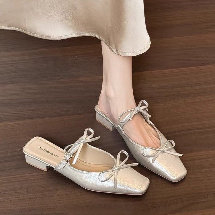 Orthopedic Balance Elegant Bow Mules – Lightweight Slip-On Low Heel Comfort Shoes