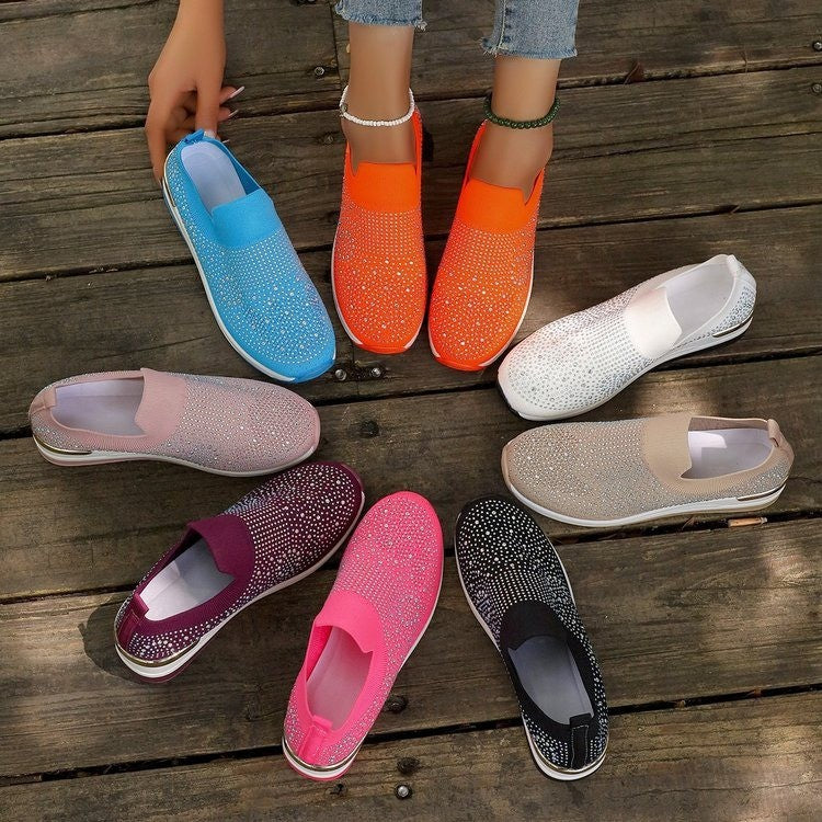 Orthopedic Balance Rhinestone Slip-On Sneakers – Sparkly Lightweight Walking Shoes