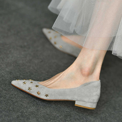 Orthopedic Balance Women’s Suede Star Embellished Flats – Elegant Low Heel Comfort Shoes