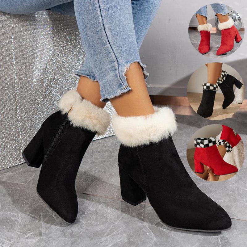 Orthopedic Balance Plush Ankle Boots - Square Heel Comfort